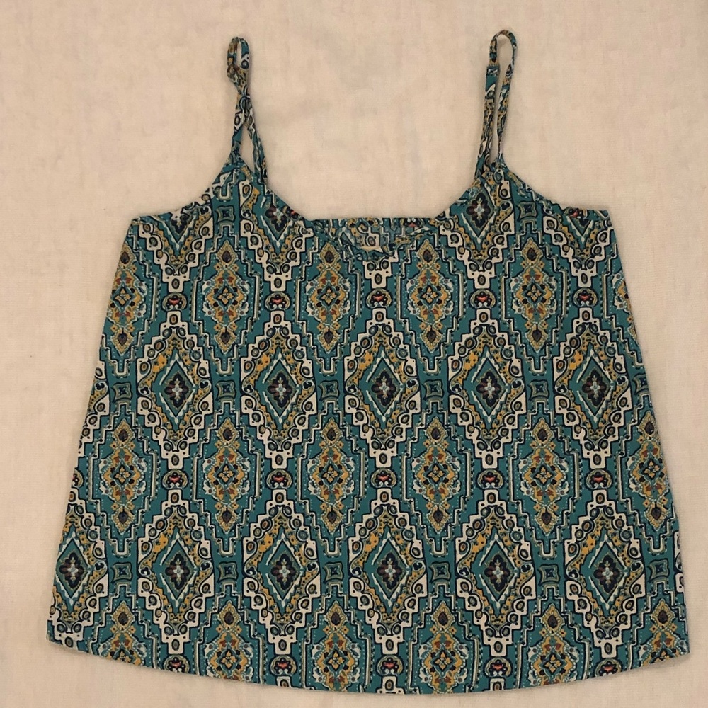 Hollister: Green and Yellow Patterned Tank Top